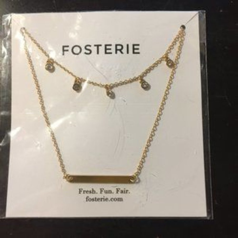 NEW Fosterie Gold Chain Layered Gem Necklace